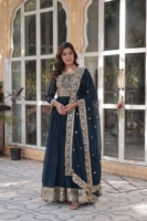 Midnight Blue Heavily Embroidered Georgette Anarkali Suit Set with Dupatta