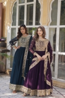 Midnight Blue Heavily Embroidered Georgette Anarkali Suit Set with Dupatta