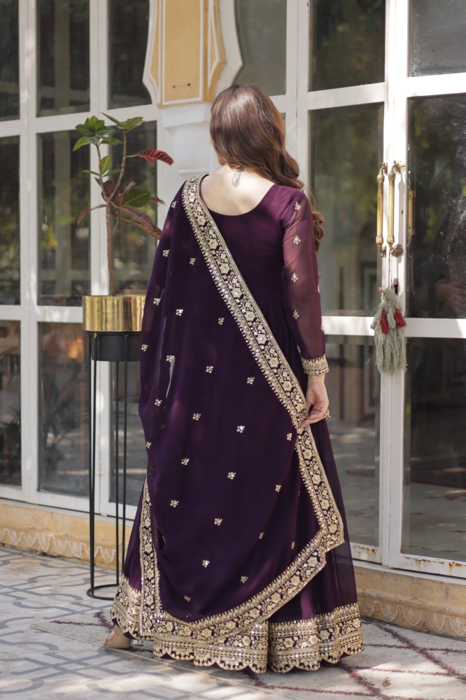 Midnight Blue Heavily Embroidered Georgette Anarkali Suit Set with Dupatta