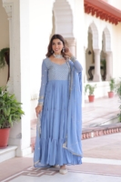 Pastel Powder Blue Tiered Anarkali Suit Set