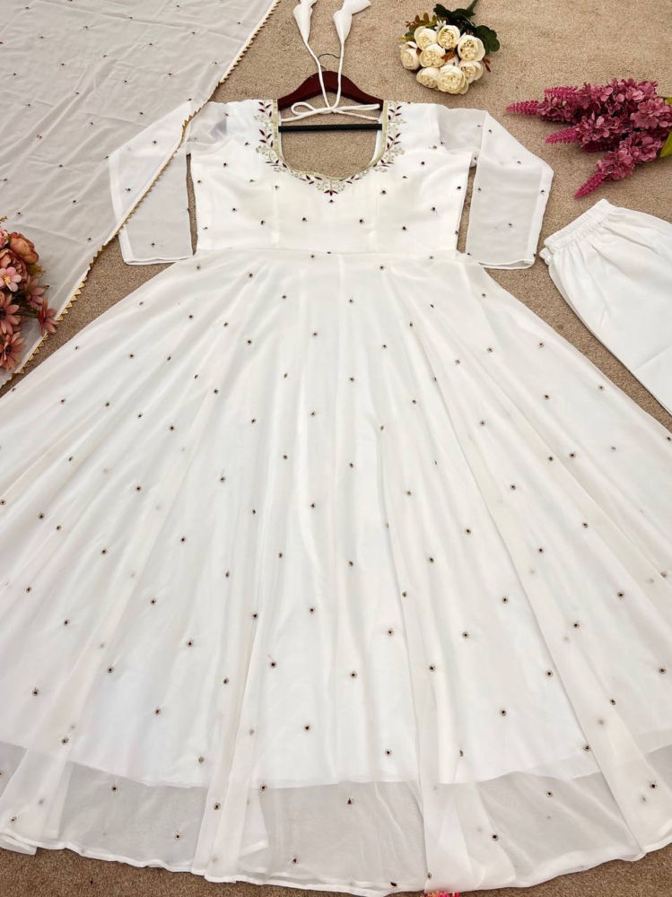 Ethereal Off-White Hand-Embroidered Georgette Anarkali Suit Set