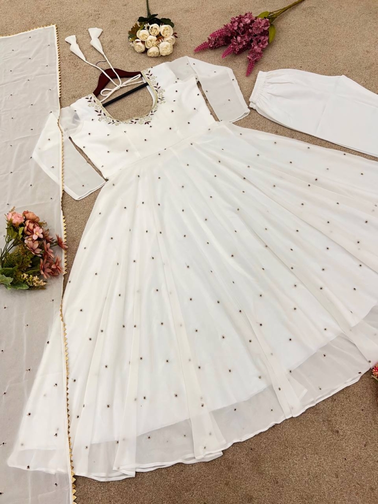 Ethereal Off-White Hand-Embroidered Georgette Anarkali Suit Set