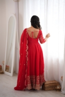 Regal Crimson Red Heavy-Embroidered Anarkali Suit Set with Scalloped Cutwork Dupatta