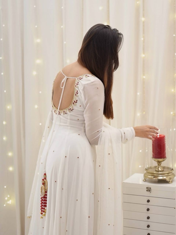 Ethereal Off-White Hand-Embroidered Georgette Anarkali Suit Set